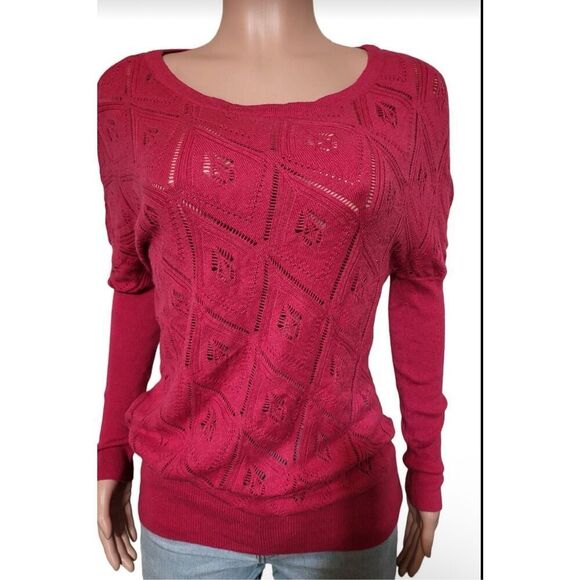 Spring los angeles long sleeve hot pink knitted solid crochet sweater top M - Picture 3 of 6